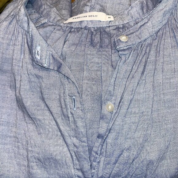 AMERICAN HOLIC Japanese Lagenlook Cottagecore Coastal Chambray Shirt Dress EUC M - Picture 10 of 13